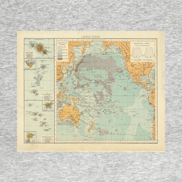 Old Pacific Ocean & Island Chains Map (1895) Vintage Nautical and Maritime Chart by Bravuramedia